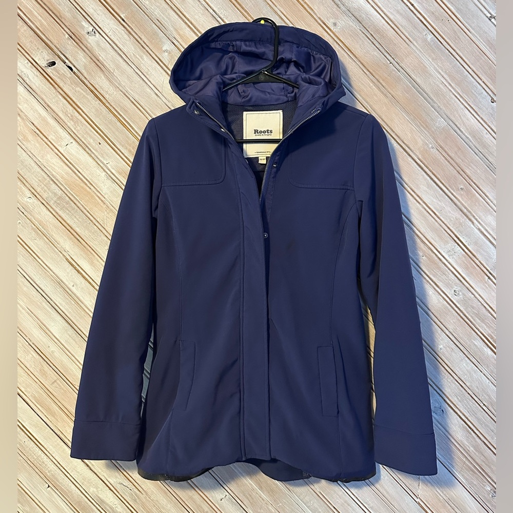 Roots Navy Blue Purple Full Zipper Water Resistant Demi Length Rain Jacket